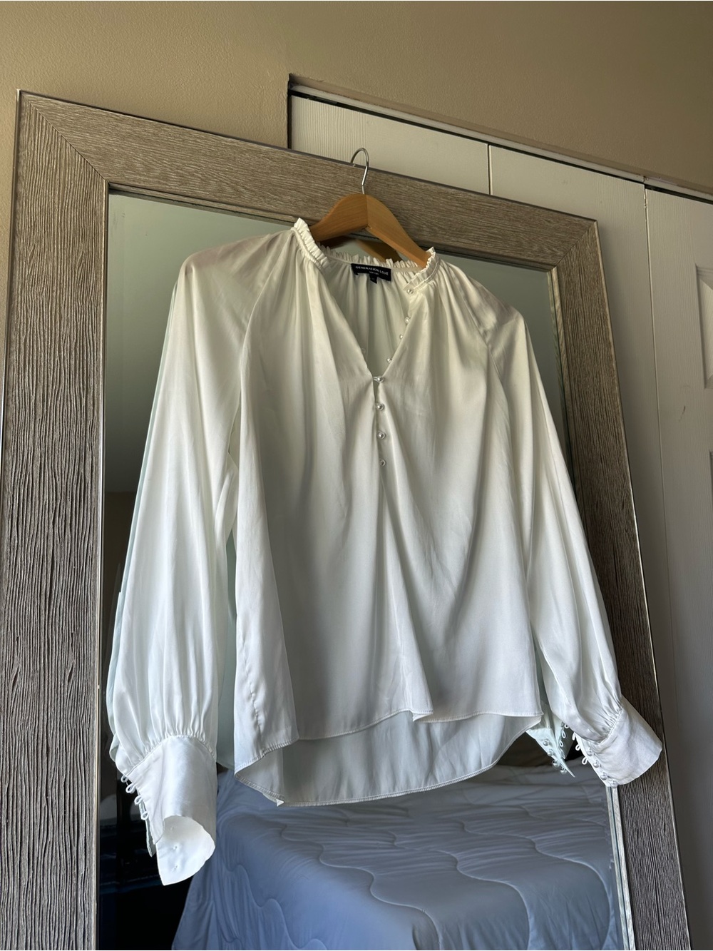 Generation Love x Revolve Ivory Satin Long Sleeve Blouse Pearl Buttons Size XS